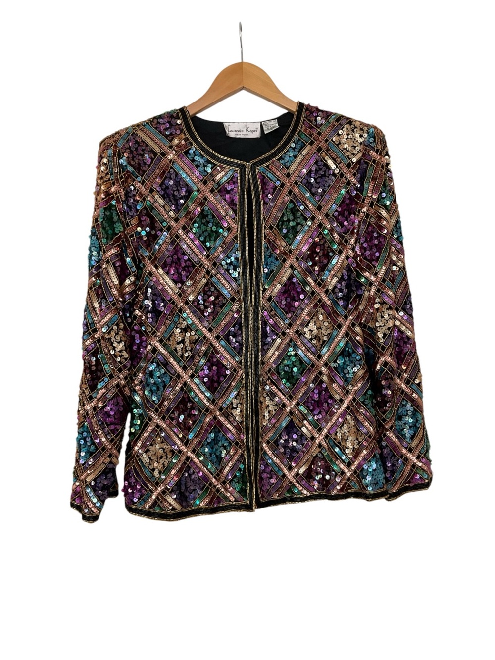 Vintage Laurence Kazar Silk Beaded Sequin Jacket Womens M Multicolor Evening